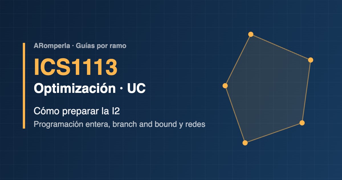 Portada: Optimizacion ICS1113 UC, guia para la I2 de programacion entera y redes